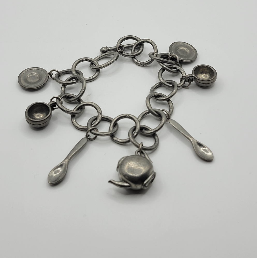 Vintage Jim Clift Tea For Two Pewter Tea Pot Charm bracelet